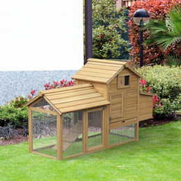 PawHut Hühnerstall aus Holz mit Laufstall und Nistkasten in Natur und Beige – Bild 1 von 13