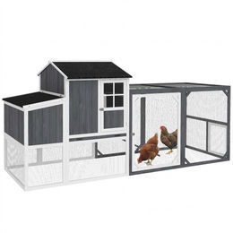 PawHut Hühnerstall aus Holz mit Nistkasten und Freigehege Grau 236,5 x 91 x 114 cm – Bild 1 von 10