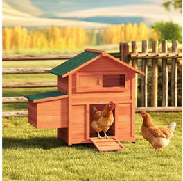 PawHut Hühnerstall aus Holz mit Nistkasten und Rampe für Hühner Enten und Kaninchen Orange 113,5x67,5x95,5 cm – Bild 1 von 4