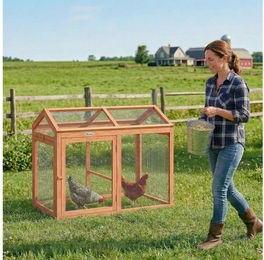 PawHut Hühnerstall aus Holz mit Sitzstange und Doppeltüren für Hühner, Enten oder Gänse, Orange, 104 x 70,5 x 84 cm – Bild 1 von 5