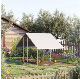 PawHut Hühnerstall aus Metall für Hühner Kaninchen und Enten 300 x 200 x 200 cm Silber Grau – Bild 1 von 5