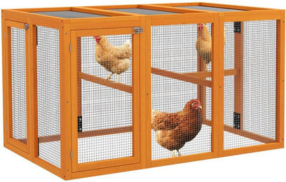 PawHut Hühnerstall Freilaufgehege aus Holz in Orange mit Doppeltür und Sitzstange 140 x 84,5 x 80,5 cm – Bild 1 von 5