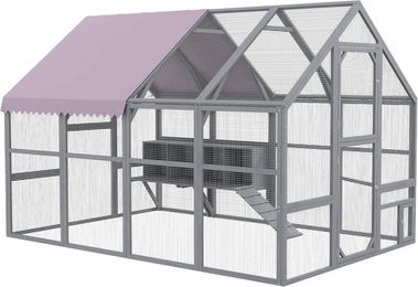 Produktbild von PawHut Hühnerstall Freilaufgehege aus Holz mit Nistkasten für 8-12 Hühner in Grau