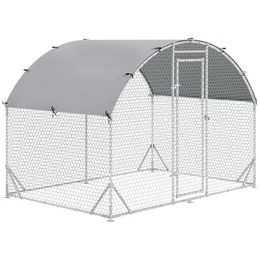 PawHut Hühnerstall Freilaufgehege aus Metall für Hühner Kaninchen und Enten Silber 280 x 190 x 197 cm – Bild 1 von 13