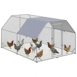 PawHut Hühnerstall Freilaufgehege aus Metall mit Sonnenschutzdach für Hühner in Silber und Grau – Bild 1 von 13