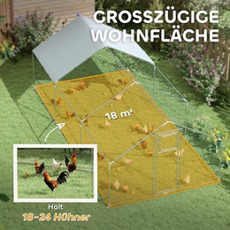 PawHut Hühnerstall Freilaufgehege aus verzinktem Stahl mit UV-beständiger Dachabdeckung für bis zu 24 Hühner in Silber – Bild 1 von 3