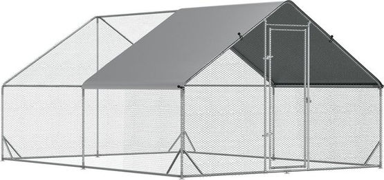Produktbild von PawHut Hühnerstall Freilaufgehege XXL aus Metall mit Schatten-Dach in Grau für Hühner Kaninchen und Enten 3 x 4 x 2 m