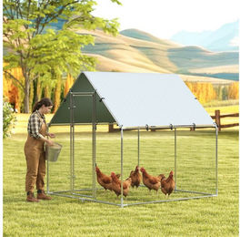 PawHut Hühnerstall Hühnergehege aus verzinktem Metall mit wetterfester UV-Dachabdeckung und abschließbarer Tür für Hühner, Kaninchen, Enten und Gänse 2x2x2 m Silber – Bild 1 von 5