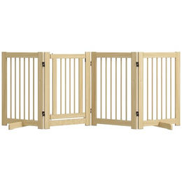 PawHut Hund Absperrgitter aus Holz 4-teilig freistehend 204 x 75 cm Natur – Bild 1 von 9