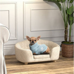 PawHut Hundebett aus Plüsch für kleine Hunde in Weiß und Beige Größe XS – Bild 1 von 5