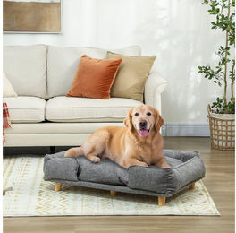 PawHut Hundebett für große Hunde in Grau aus Polyester mit abnehmbarem Sitzkissen – Bild 1 von 3