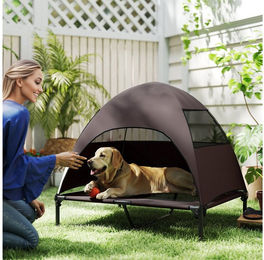 PawHut Hundebett mit Dach und Tragtasche aus Polyester für große Hunde in Braun 91x76x90cm – Bild 1 von 5