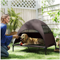 Produktbild von PawHut Hundebett mit Dach und Tragtasche aus Polyester für große Hunde in Braun 91x76x90cm