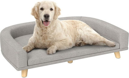 Produktbild von PawHut Hundebett mit Kissen und Holzbeinen für große Hunde Grau