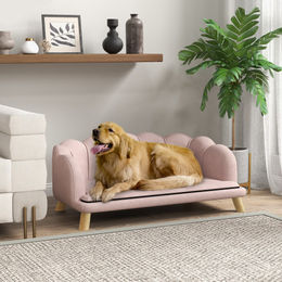 PawHut Hundebett mit Rückenlehne und Holzbeinen für mittlere Rassen, Rosa, Polyester – Bild 1 von 4