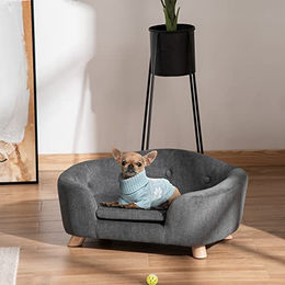 PawHut Hundebett und Katzensofa aus Plüsch mit Kissen und Rückentasche in Dunkelgrau 70 x 47 x 30 cm – Bild 1 von 7