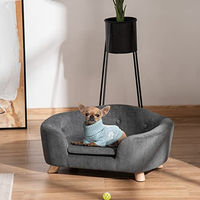Produktbild von PawHut Hundebett und Katzensofa aus Plüsch mit Kissen und Rückentasche in Dunkelgrau 70 x 47 x 30 cm