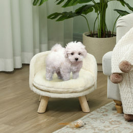 PawHut Hundebett und Katzensofa mit Kissen aus Plüsch in Weiß Größe S – Bild 1 von 10