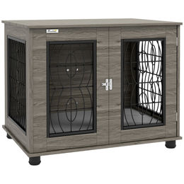 PawHut Hundebox als Möbelstück mit Kissen und abschließbarer Tür für mittelgroße Hunde Grau 80 x 56 x 63 cm – Bild 1 von 13