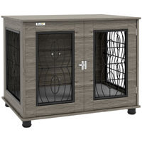 Produktbild von PawHut Hundebox als Möbelstück mit Kissen und abschließbarer Tür für mittelgroße Hunde Grau 80 x 56 x 63 cm