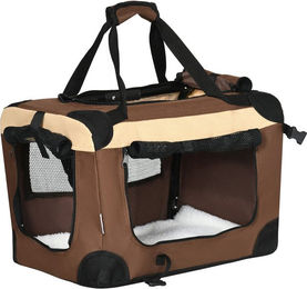 PawHut Hundebox faltbare Transporttasche für kleine Hunde aus Oxford-Gewebe Braun 50,5 x 33,5 x 35 cm – Bild 1 von 8