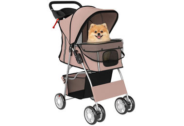 PawHut Hundebuggy faltbarer Katzenwagen mit Reflektorstreifen und Aufbewahrungskorb für kleine Hunde bis 10kg in Braun – Bild 1 von 4