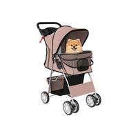 Produktbild von PawHut Hundebuggy faltbarer Katzenwagen mit Reflektorstreifen und Aufbewahrungskorb für kleine Hunde bis 10kg in Braun