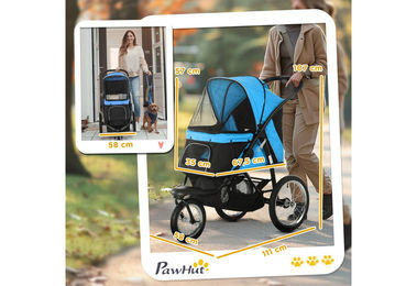 PawHut Hundebuggy für Hunde und Katzen mit geländegängigen Gummirädern und Reflektoren aus Polyester in Blau oder Schwarz - 1 Stk. – Bild 1 von 4