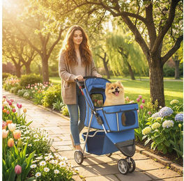 PawHut Hundebuggy für kleine Hunde bis 10kg mit Aufbewahrungskorb und Kissen in Blau – Bild 1 von 3