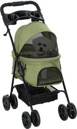PawHut Hundebuggy Haustierwagen für kleine Hunde und Katzen aus Polyester Dunkelgrün – Bild 1 von 12