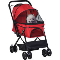 Produktbild von PawHut Hundebuggy Hundewagen für kleine Hunde und Katzen aus Oxford-Gewebe Rot 76,5 x 52 x 95 cm