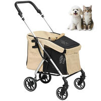 Produktbild von PawHut Hundebuggy klappbar für kleine Hunde und Katzen aus Aluminium in Khaki mit Kissen und Aufbewahrungskorb - 5,5 kg