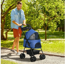 PawHut Hundebuggy klappbarer Haustierwagen für kleine Hunde und Katzen in Oxford Blau 67 x 45 x 96 cm – Bild 1 von 4