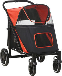 Produktbild von PawHut Hundebuggy und Katzenbuggy mit Kissen aus Oxford-Gewebe in Rot für mittlere Tiere, faltbarer Hundetrolley