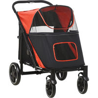 Produktbild von PawHut Hundebuggy und Katzenbuggy mit Kissen aus Oxford-Gewebe in Rot für mittlere Tiere, faltbarer Hundetrolley