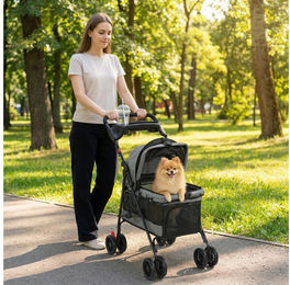 PawHut Hundebuggy und Katzenwagen faltbar für kleine Hunde und Katzen bis 10kg Grau – Bild 1 von 3