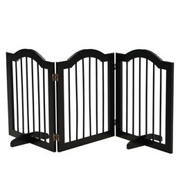 PawHut Hundegitter 3-teilig faltbar mit Tür und 2 Stützfüßen Schwarz 154,5 x 61 cm – Bild 1 von 9