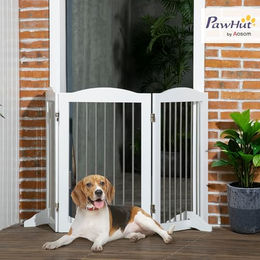 PawHut Hundegitter Absperrgitter klappbar mit 3 Paneelen und Stützfüßen Weiß 154 x 80 cm – Bild 1 von 7