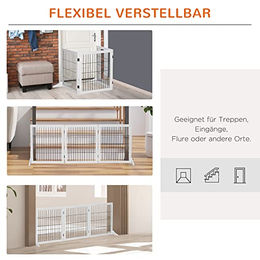 PawHut Hundegitter aus Holz freistehend mit Füßen Weiß 185 x 71 cm 3 Paneele – Bild 1 von 5
