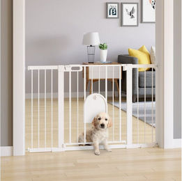 PawHut Hundegitter Treppenschutzgitter aus Metall und ABS in Weiß 75-131 x 2 x 76 cm – Bild 1 von 2