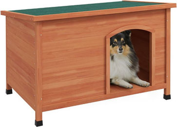 PawHut Hundehütte aus Holz für große Hunde wasserdicht in Grau – Bild 1 von 3