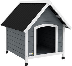 PawHut Hundehütte aus Holz mit Asphaltdach und herausnehmbarem Boden Grau – Bild 1 von 13