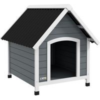 Produktbild von PawHut Hundehütte aus Holz mit Asphaltdach und herausnehmbarem Boden Grau