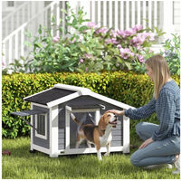 Produktbild von PawHut Hundehütte aus Holz mit Asphaltdach und herausnehmbarem Boden wetterfest Grau 98 x 76 x 69,5 cm