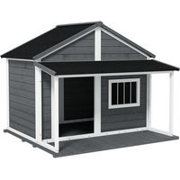 Produktbild von PawHut Hundehütte aus Holz mit Dach und Terrasse für mittlere Rassen, grau, wasserabweisend