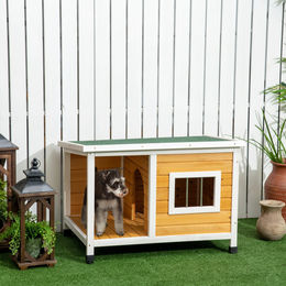 PawHut Hundehütte aus Holz mit Terrasse und wasserabweisendem Asphaltdach für kleine Hunde Orange – Bild 1 von 11