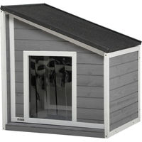 Produktbild von PawHut Hundehütte aus Holz mit wasserabweisendem Asphaltdach in Schwarz Grau Weiß