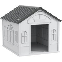Produktbild von PawHut Hundehütte mit Satteldach aus Kunststoff wetterfest Grau XS