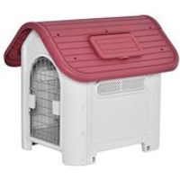 Produktbild von PawHut Hundehütte Outdoor für kleine Hunde mit Dachluke und Tor, wasserdichte Hundehöhle aus Kunststoff, Rot-Grau, 59 x 75 x 66 cm