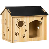 Produktbild von PawHut Hundehütte und Katzenhaus aus Holz mit Lüftungsöffnungen für kleine Rassen und Welpen Eiche Schwarz 69 x 50 x 58,5 cm